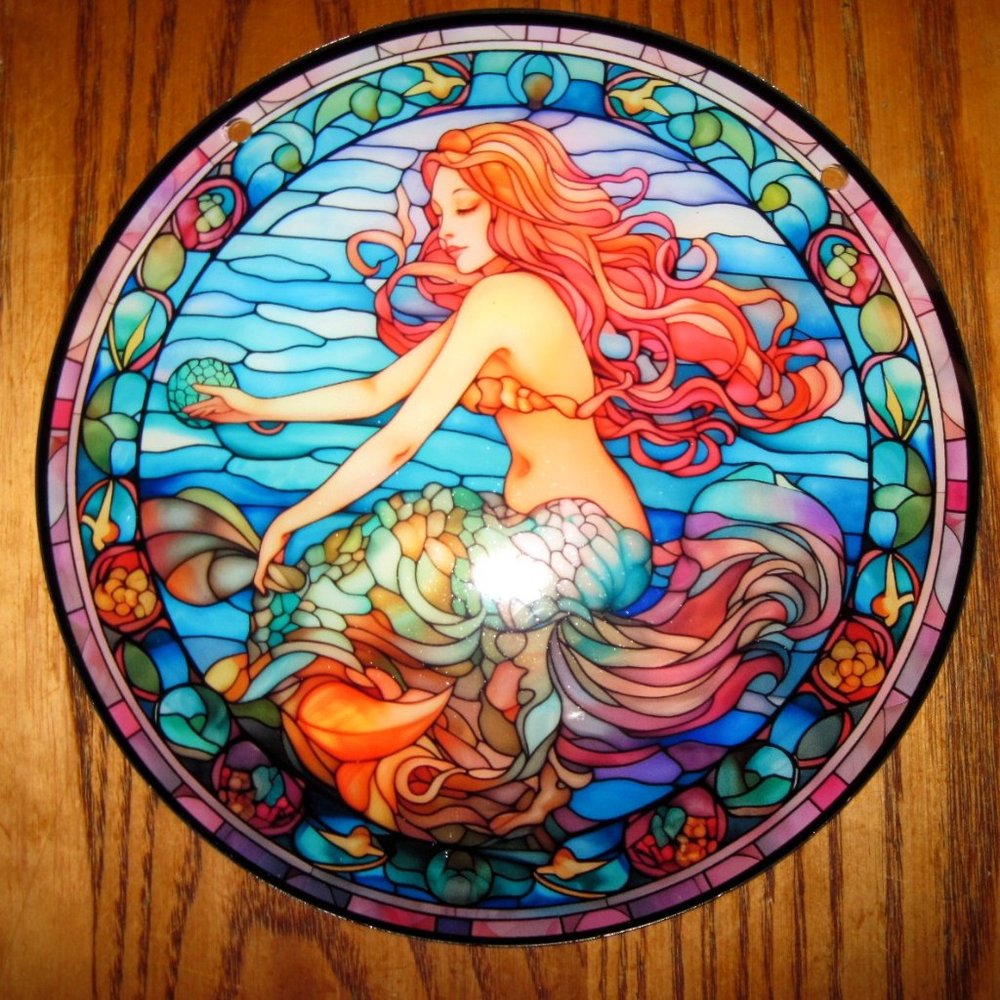Beautiful Mermaid Suncatcher colorful with great details w/sturdy chain
